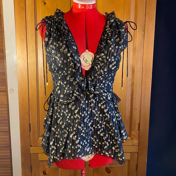 NWOT - DEREK LAM 10 Crosby Metallic Ruffle V-Neck Top - Size 4 - Picture 4 of 10